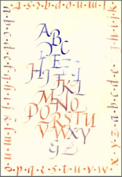 Italic - Groß- und Kleinbuchstaben in Farbe, Manda Hanson, Juli 1987